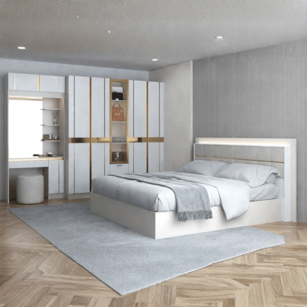 ชุดห้องนอน + ที่นอนสปริง 6 ฟุต WISDOM DESIGN FURNITURE รุ่น RACHEL200 สีขาว/ครีม_1